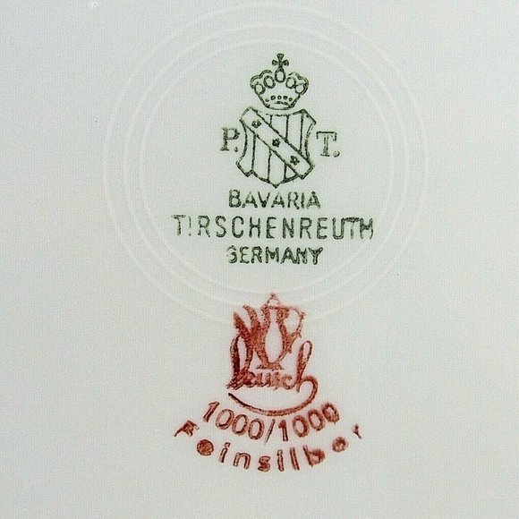 Germany Sandwich Dessert Plates Bavaria Blue Silver 7.5" Set of 4 Floral - Picture 4 of 5